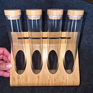 IKEA RIMFORSA Beech Wood Spice Rack Set w/ 4 Refillable Glass Jars